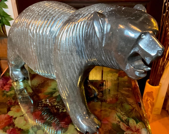 Vintage Black Tourmaline Bear Large 15 Lb. 3 oz.~ 15" Long ~ Art Sculpture Hand Carved Museum Quality ~ Swirling Sparkling Colors