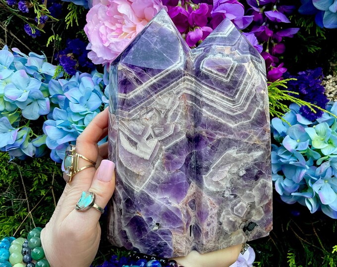 Amethyst Twin Flame Crystal Generator: 10 lb Double Point Tower