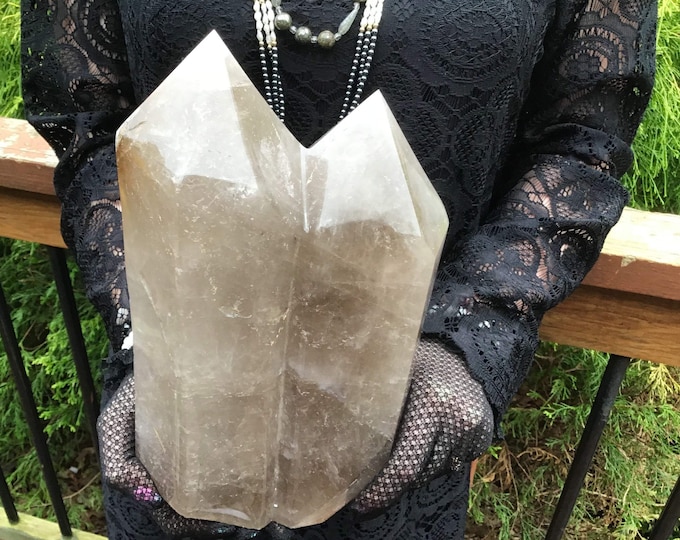 Smokey Citrine Twin Flame Crystal Generator ~ Large 10 Lb. 12 oz ~ 11" Tall - Double Point Tower ~ Golden Rutilated Inclusions Free Shipping