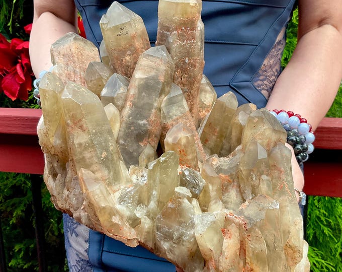 Tibetan Smokey Citrine Crystal Cluster ~ Large 14 Lb. 10 oz. ~ 12" Long ~ Free Standing ~ Altar, Décor Reiki Display ~ Fast Free Shipping