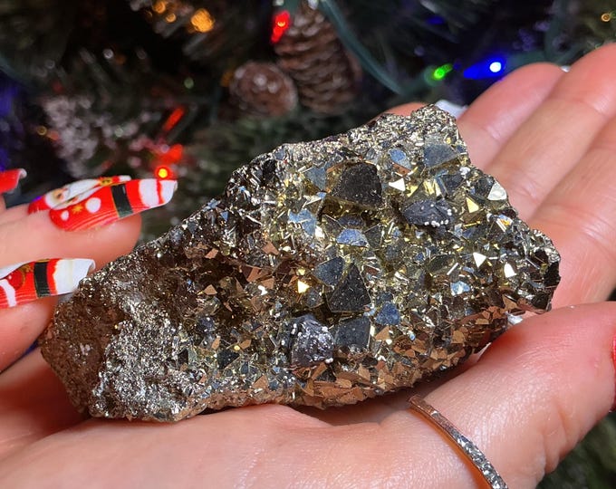 Sparkling Golden Pyrite Crystal 3" Long Cluster, 8 oz.  Meditation Altar Decor