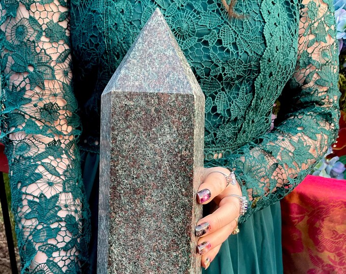 Red & Green Garnet Black Tourmaline Crystal Generator ~ Large 19 Lb. 8 oz. ~ 16" Tall Tower Sparkling Mica ~ Museum Quality Fast Shipping