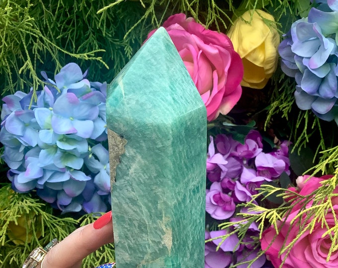 Amazonite Crystal Generator ~ Large 1 Lb. 8 oz. ~ 6" Tall ~ Natural Polished Tower ~ Beautiful Blue Green Mineral Specimen ~ Free Shipping