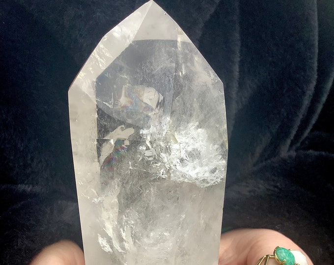 Clear Quartz Crystal Generator ~ Large 1 lb. 12 oz. ~ 6" Tall Tower ~ Sparkling Silver Inclusions with Rainbow Colors ~ Fast Free Shipping