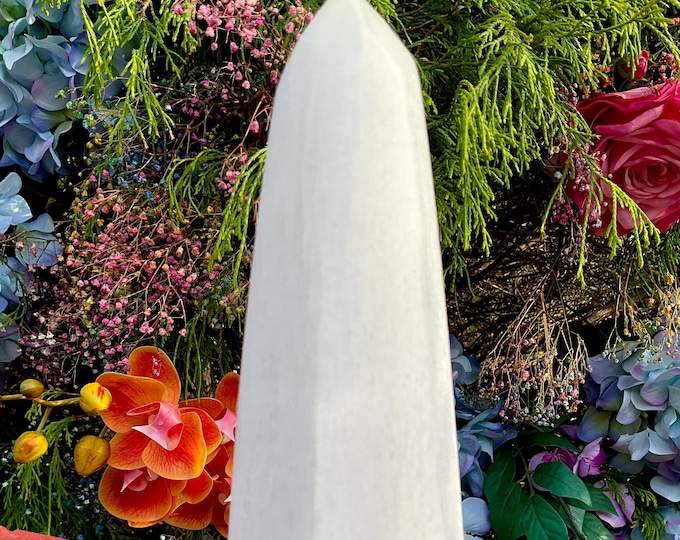 Selenite Crystal Generator Large 2 Lb. 1 oz. Transparent Tower - 7 1/2" Tall - Clear Shiny Iridescent Mineral Specimen - Altar Reiki Display