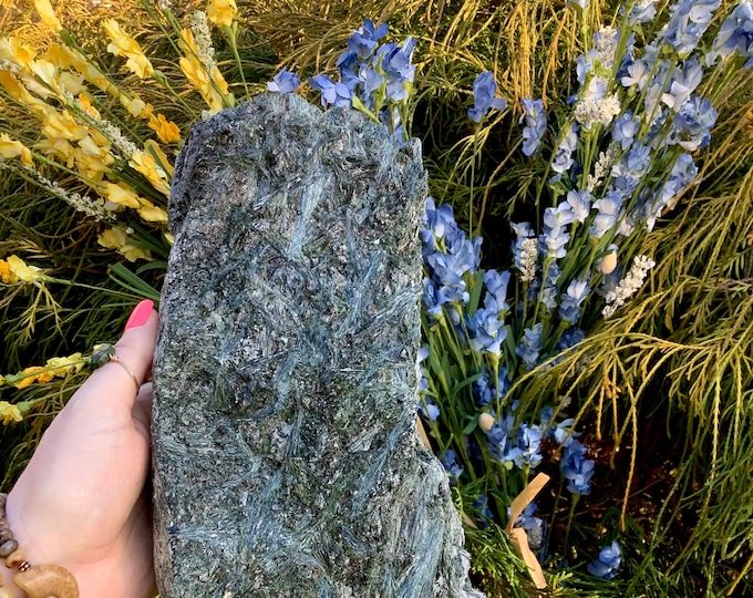 Green Actinolite Crystal Cluster ~ Large 14 lb. 12 oz. ~ 12" Long ~ Natural Unpolished Stone ~ Self Standing Altar Display ~ Fast Shipping