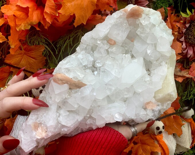 Apophyllite Stilbite Crystal Cluster ~ Large 6 Lb. 15 oz. ~ 10" Long ~ Stunning Peach and Clear Colors Specimen ~ Zeolite ~ Rare Display