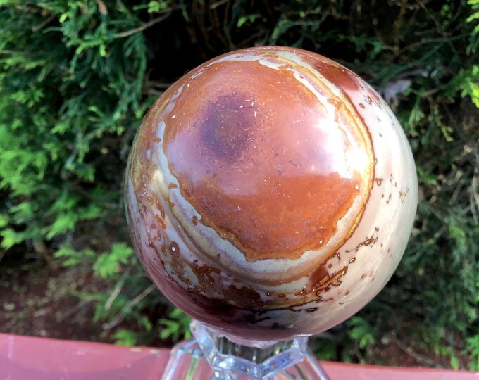 Polychrome Jasper Crystal Ball ~ Large 1 Lb. 4 oz. ~ Polished 3" Sphere ~ Colorful Red, Orange, Gray, Beige Colors ~ Fast & Free Shipping