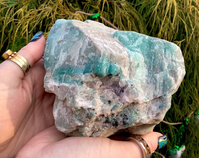 Amazonite Crystal Cluster ~ 2 Lb. 15 oz. ~ 4" Long ~ Standing Crystal Unpolished Natural ~ Beautiful Blue Green Mineral Specimen Centerpiece