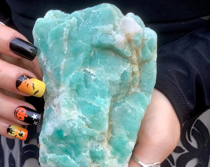 Amazonite Crystal Cluster ~ 1 Lb. 14 oz. ~ 5" Long ~ Throat Chakra Altar Decor ~ Metaphysical, Reiki, Feng Shui ~ Fast & Free Shipping, USA