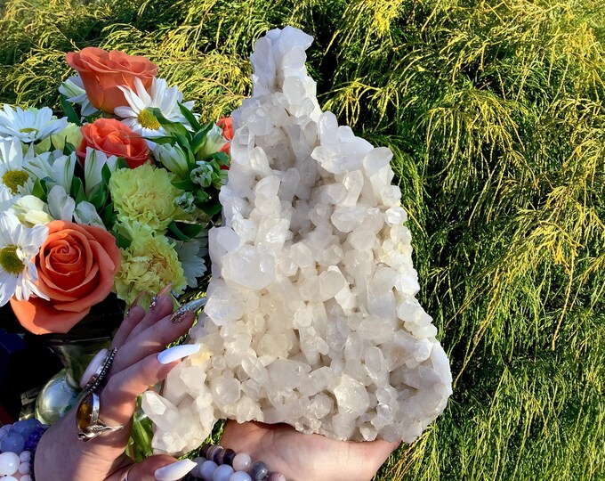 Clear Quartz Crystal Cluster ~ 7 lb. 9 oz.  ~ 10" Long ~ Sparkling Crystal Points ~ Gorgeous Display ~ Altar Centerpiece ~ Fast Shipping
