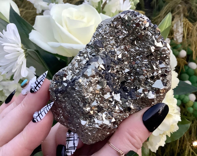 Pyrite Crystal Cluster ~ Large 15 oz. ~ 3 1/2" Long ~ Super Sparkly Golden Specimen ~ Meditation Stone, Feng Shui ~ Fast & Free Shipping