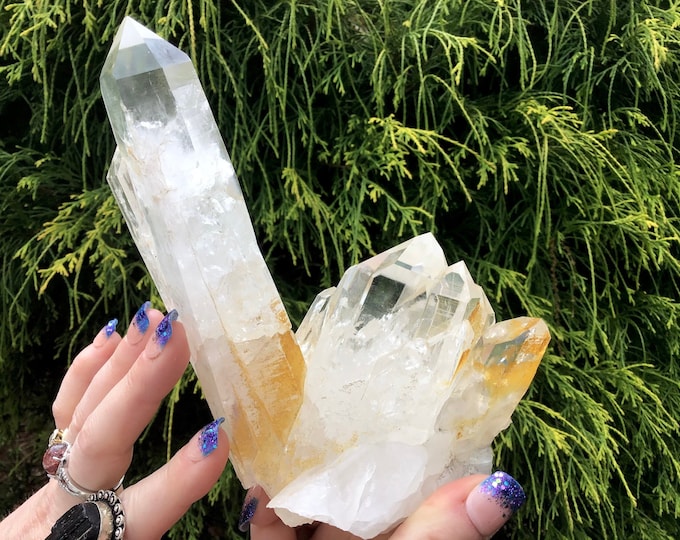 Golden Healer Clear Quartz Crystal Cluster ~ Large 1 lb. 4 oz. ~ 7" Long ~ Stunning Natural Home Decor Display ~ Fast & Free Shipping, U.S.A
