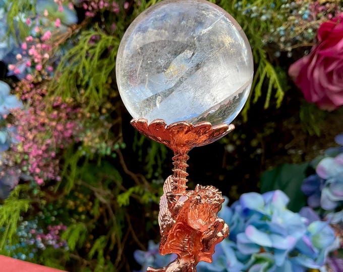 Clear Quartz Crystal Ball ~ 3 oz. Polished Sphere ~ 1" Wide ~ Cherub Display Stand ~ Reiki, Altar, Feng Shui, Meditation ~ Fast Shipping
