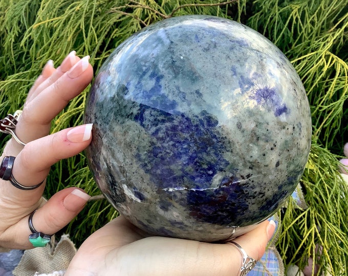 Sodalite Crystal Ball ~ Large 8 lb. 9 oz. Polished Sphere ~ 6" Wide ~  Royal Blue, Gray Colors ~ Reiki, Altar Display ~ Free & Fast Shipping