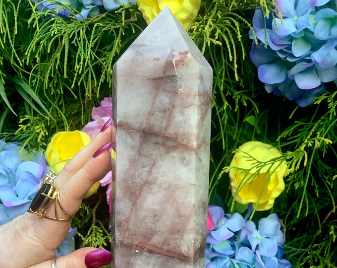 Red Phantom Quartz Crystal Generator ~ 5 Lb. 14 oz ~ 11" Tall Tower ~ Colorful Red & White Colors Stunning Inclusions ~ Fast Shipping