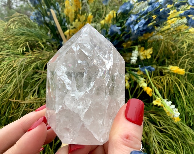 Ultra Clear Quartz Crystal Generator ~ Large 8.5 oz. ~ 3" Tall Tower ~ Sparkling Rainbow Inclusions ~ Fast & Free Shipping