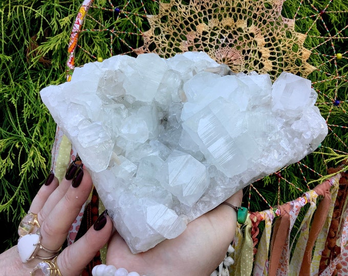 Apophyllite Crystal Cluster ~ Large 4 Lb. 15 oz. ~ 8" Long Stunning Sparkling Zeolite Specimen ~ Loaded w/ Cubic White Crystals Rare Display