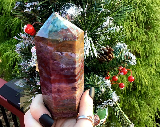 Bloodstone Jasper Generator Large 15.5 oz. Crystal Tower ~ 4 1/2 " Tall ~ Beautiful Swirling Red, Green and White ~ Free & Fast Shipping