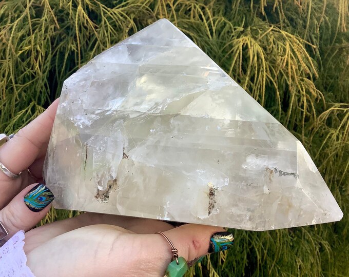 Calcite Crystal Optical Clear 3 Lb. 7 oz. in Matrix Translucent Freeform ~ 6" Long ~ Natural Mineral Specimen ~ Sparkling Rainbow Inclusions