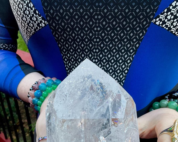 Clear Quartz Crystal Generator ~ 3 Lb. ~ 5" Tall Tower ~ Gem Cut Polished Point ~ Colorful Rainbow Colors ~ Fast & Free Shipping