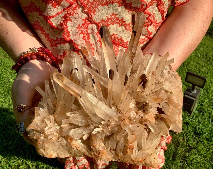Lemurian Quartz Crystal Cluster ~ Large 7 Lb. ~ 7" Long ~ Frosted Pink Ancient Points ~ Feng Shui, Reiki, Meditation, Centerpiece Décor