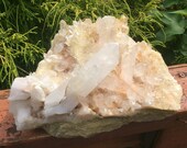 5 LB 8.6 oz Stunning Water Clear and Golden Healer Clear Quartz Crystal Cluster Big Display Centerpiece Feng Shui Decor Reiki, Zen