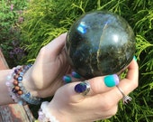 2 Lb 9.4 oz Labradorite Sphere 3 1 2 quot Wide Crystal Ball Flashy Blue Iridescent Mineral Beautiful Display Ball Reiki, Feng Shui