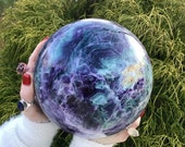21 Lbs Fluorite Purple Rainbow Crystal Ball 7 quot Wide Polished Sphere Beautiful Display Reiki, Altar, Feng Shui, Meditation Room