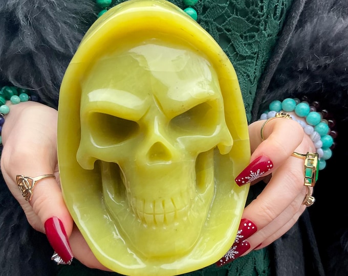 Lemon Quartz Crystal “Grim Reaper" Skull ~ Large 4 Lb 15 oz~ Sparkling Golden Yellow Colors ~ 6" Tall ~ One-of-a-Kind Hand Carved Sculpture