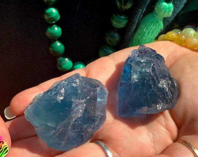 Blue Fluorite Crystals Duo ~ 2 Gorgeous, Glowing Sparkling Blue Fluorite Crystals ~ Perfect for Meditation, Third Eye, Gifts, Free Shipping