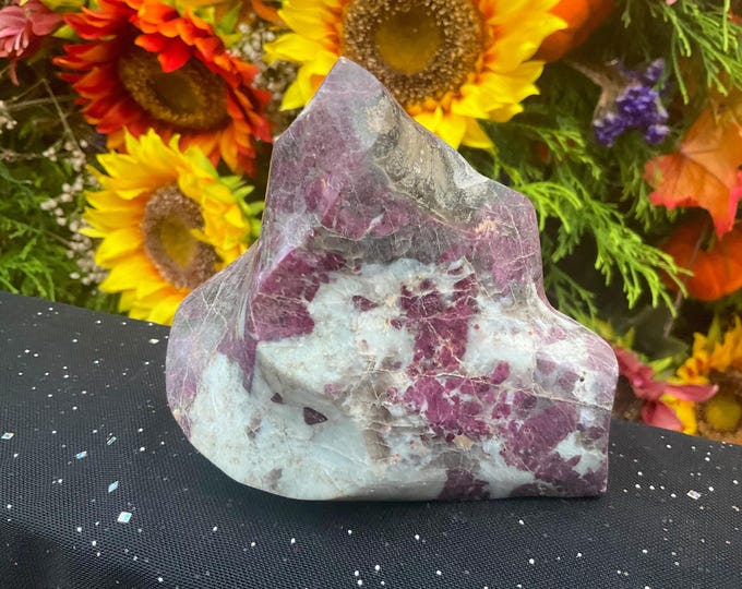 Red Tourmaline Crystal Flame ~ 1 Lb. 5 oz. ~ 4" Tall ~ Free Standing Rubellite ~ Swirling Reds, Pinks and White Colors ~ Fast Shipping, USA