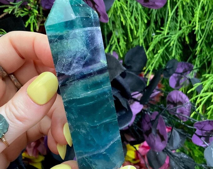 Rainbow Fluorite Double Terminated Wand ~ Large 5.4 oz. ~ 4 1/2" Long ~ Blue, Green, Purple