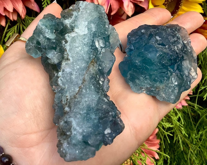 Blue Fluorite Crystals ~ Duo of Pocket or Altar Crystals ~ 2 Gorgeous crystals ~ 10 oz. Total ~ Sparkling Colors ~ Fast & Free Shipping ~