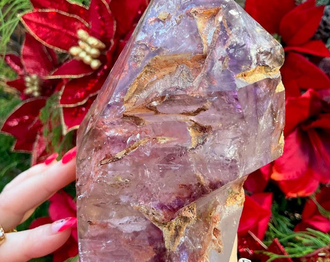 Skeletal Amethyst Crystal ~ Large 2 Lb. 8 oz. ~  5" Tall ~ Natural Transparent Purple Cluster ~ Golden Healer Spectacular Inclusions ~