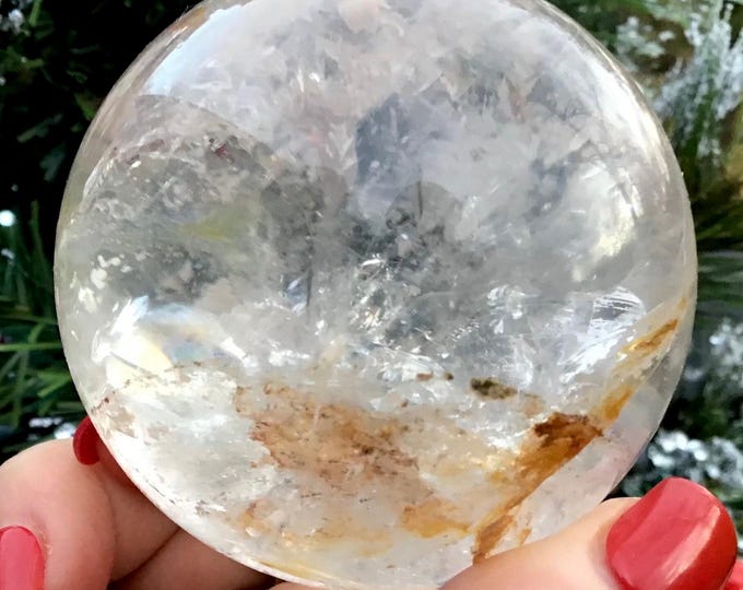 Clear Quartz Crystal Ball ~ 11.6 oz. ~ 2" Wide Sphere ~ Sparkling Golden Healer ~ Beautiful Reiki, Altar Feng Shui Meditation Room Display