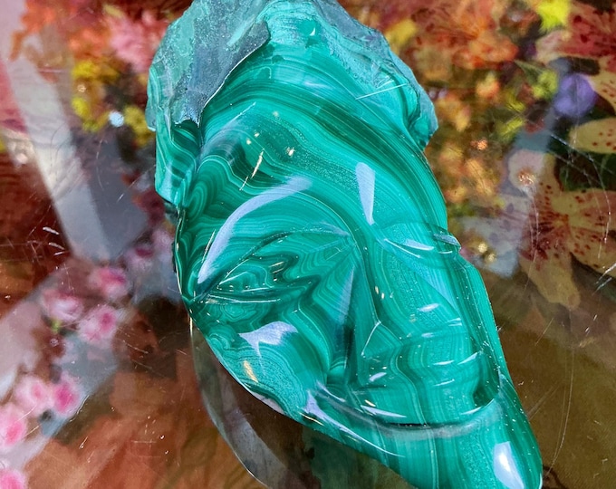 Malachite African Hand Carved 1 Lb. Vintage Mask ~ 5" Long ~ Stunning Carving Museum Display Specimen ~ Gorgeous Green Mineral Crystal