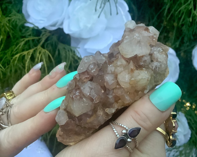Quartz Crystal Cluster ~ 6.5 oz. ~ 4" Long ~ Pinkish, Red Crystals ~ Fast & Free Shipping from USA + Global Shipping, Free Gift Wrapping