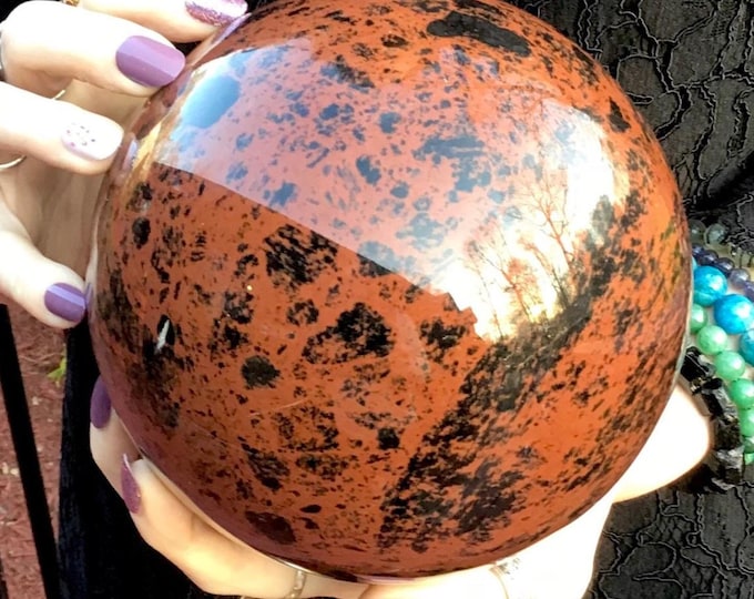 Mahogany Obsidian Crystal Ball ~ Large 8 Lb. ~ 5" Wide ~ Natural Home Decor Display ~ Polished Sphere ~ Fast & Free Shipping from U.S.A ~