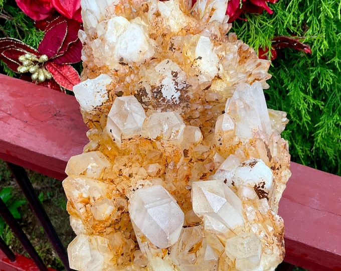 Golden Healer Elestial Quartz Crystal Cluster ~ Large 28 lb. ~ 14" Long ~ Big Sparkling Points ~ Natural Home Decor