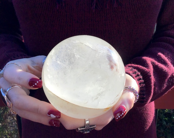 Clear Quartz Crystal Ball ~ Large 2 lb. 5 oz. ~ 3" Wide ~ Stunning Natural Home Decor, Altar Display, Polished Sphere ~ Fast & Free Shipping