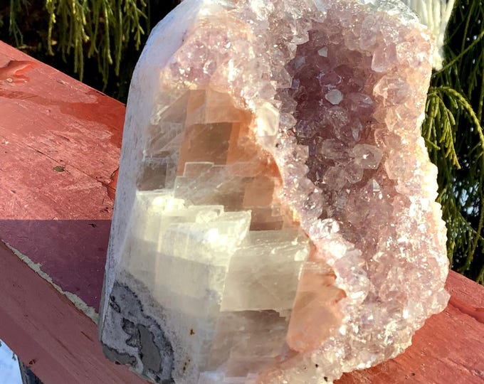 Amethyst Crystal Cluster ~ Large 1 lb. 15 oz. ~ 4" Tall ~ Beautiful Purple Quartz Points ~ Calcite Inclusions