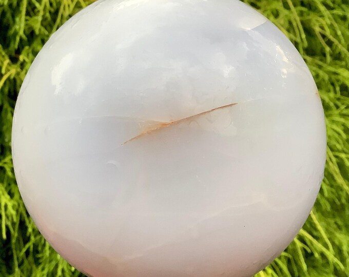 CLEARANCE ~ Chalcedony Crystal Ball ~ Large 3 Lb. Polished Sphere ~ 4" Wide ~ Flashing Angelic Blue & White Colors ~ Beautiful Altar Display