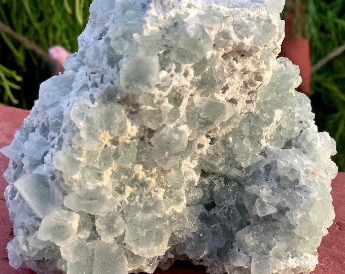 Blue Fluorite Crystal Cluster ~ 8.5 oz. ~ 3" Tall ~ Cubic Formation ~ Reiki, Altar Display ~ Metaphysical Home Decor