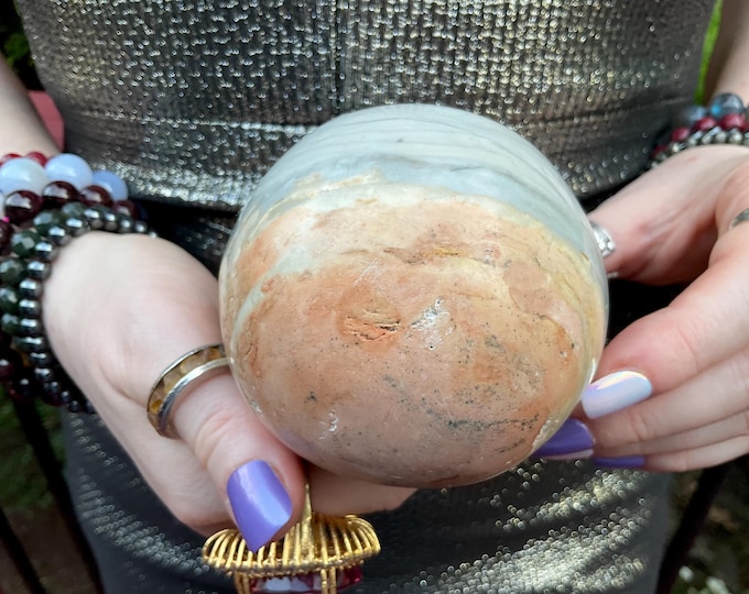 Polychrome Jasper Crystal Ball ~ Large 1 Lb. 8 oz. ~ 3" Wide ~ Pastel Colors ~ Soothing Metaphysical Home Decor ~ Fast & Free Shipping