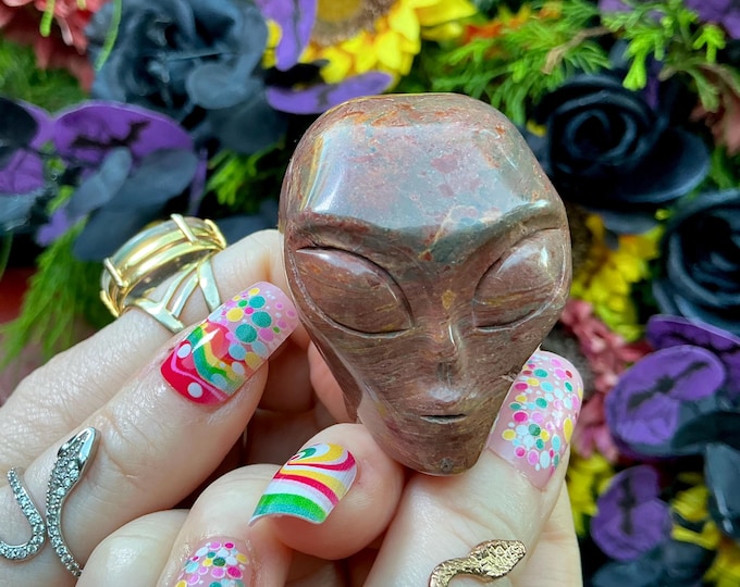 Red Lace Agate Mini Skull 5 oz. Crystal ~ 2" Long ~ Swirling Red & Yellow Colors ~ Expertly Hand -Carved Display Sculpture ~ Fast Shipping