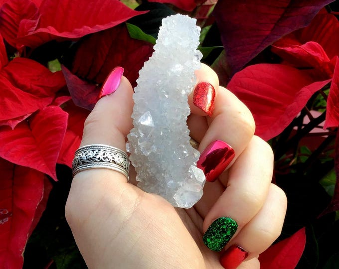 Ultra Sparkling Clear Apophyllite Crystal Cluster ~ 1.6 oz. ~ 3 1/2" Long ~ Handheld Meditation Size ~ Crown Chakra Altar Display, Reiki ~