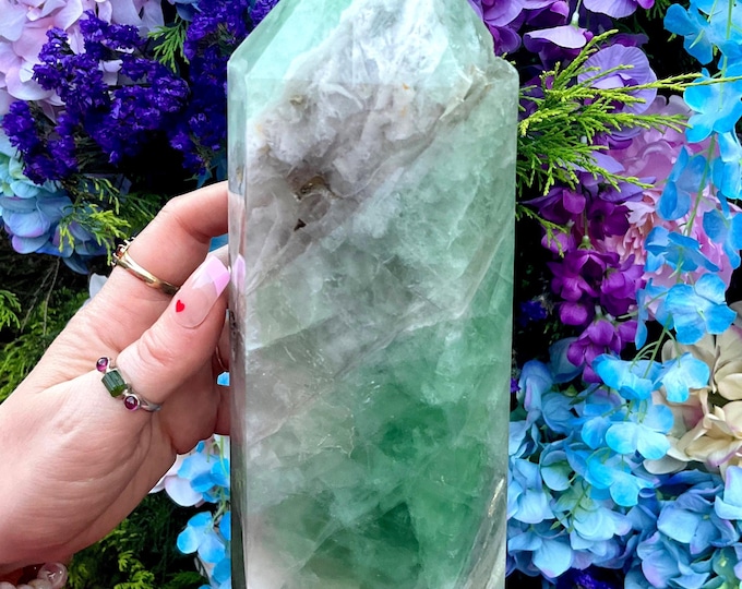 Green Fluorite Crystal Generator ~ Large 4 lb. 14 oz. ~ 9 1/2" Tall ~ Heart Chakra Altar Display, Healing Home Decor ~ Fast & Free Shipping