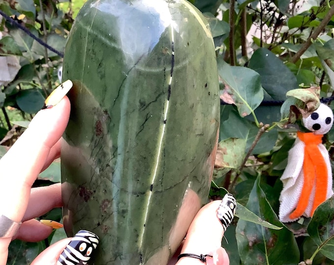 Nephrite Jade Freeform Crystal ~ Large 2 Lb. 15 oz. ~ 5 Tall ~ Green, White Colors ~ Free Standing Display ~ Fast & Free Shipping