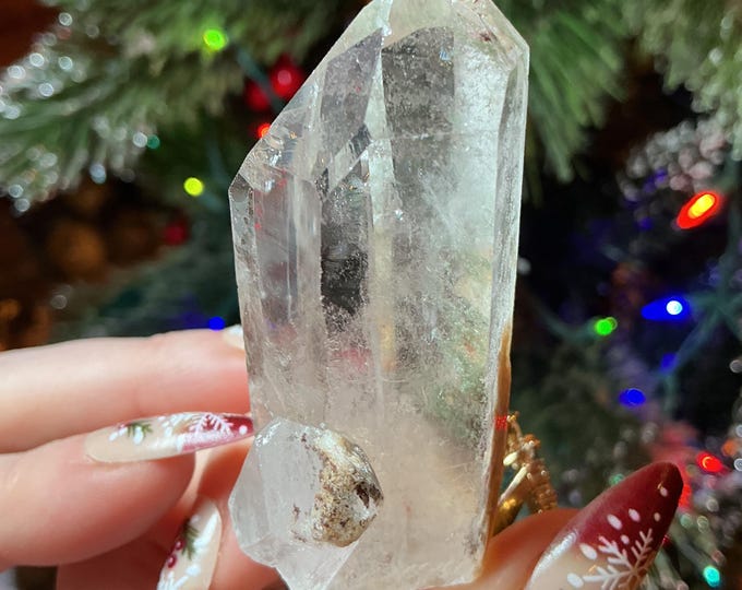 Clear Quartz Crystal Cluster ~ 2 oz. ~ 2 1/2" Long ~ Green Chlorite Inclusions